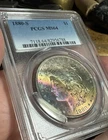 1880 S Morgan silver dollar PCGS MS64 Gold And Rainbow Toned Old Case Beauty!😻