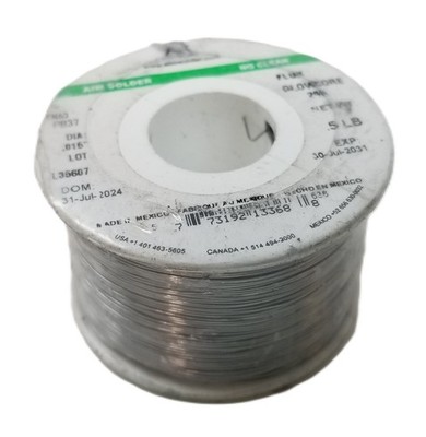 .5lb AIM 13368 Wire Solder .015'' 0.38mm Diameter No Clean 2% Glow Core Flux NEW