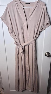 MOTF size 3X maxi dress tie waste in tan light weight side zip plus size NWOT