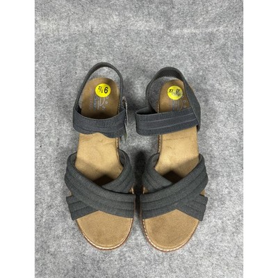 BOBS from Skechers Desert Kiss Hi Tea Time Black Wedge Sandals Womens 9.5 NEW