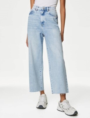 M&S WIDE JEAN HIGH WAISTED LYOCELL BLEND RAW HEM JEAN LADIES DENIM PANT 572