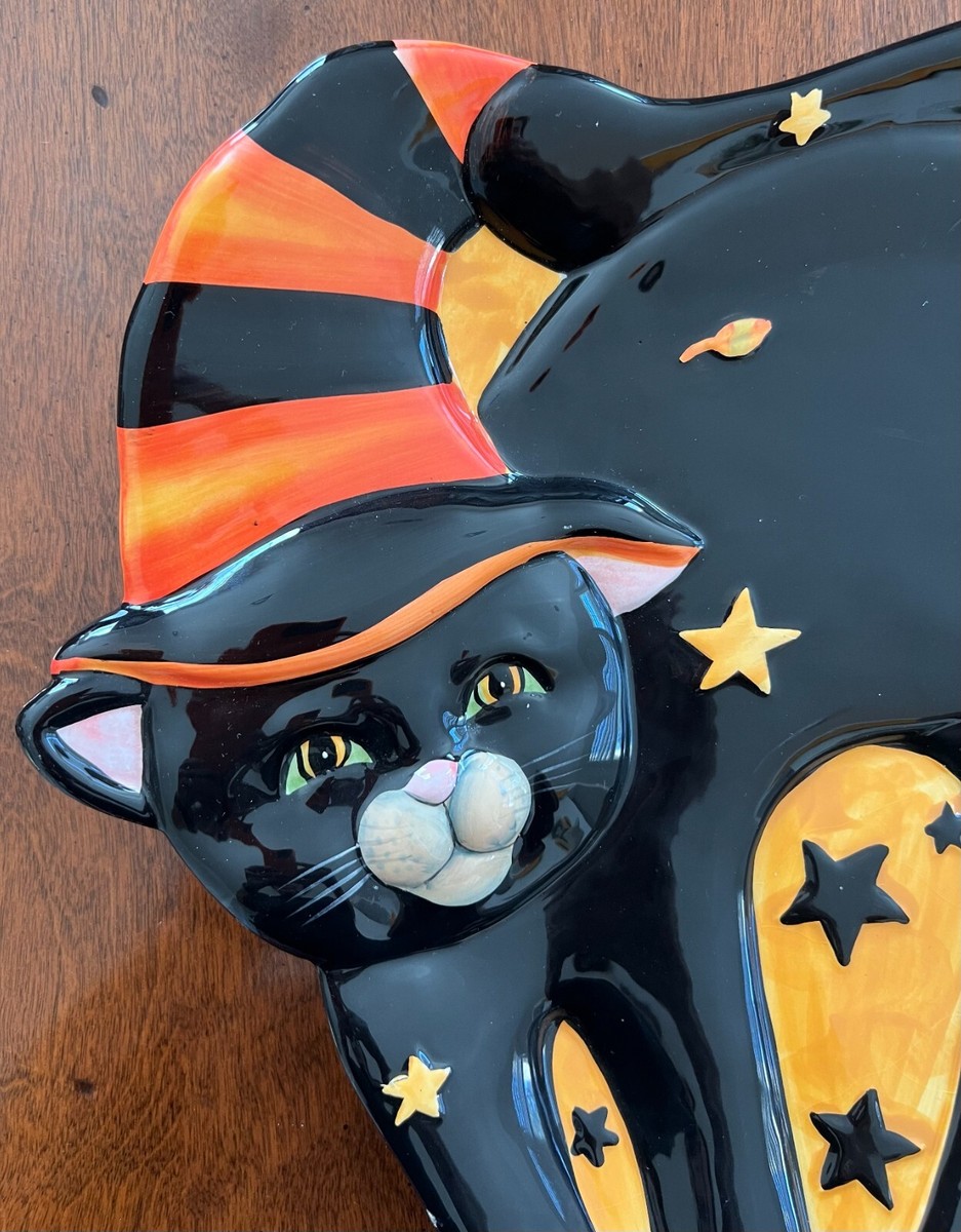 Certified International Susan Winget Halloween Black Cat Stars 13