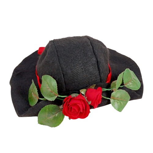 Vintage Build A Bear Filzhut schwarz rotes Band Rose Blumen