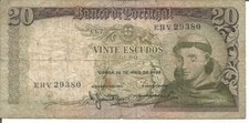 PORTUGAL 20$00 ESCUDOS 26/05/1964 Ch.7 #2