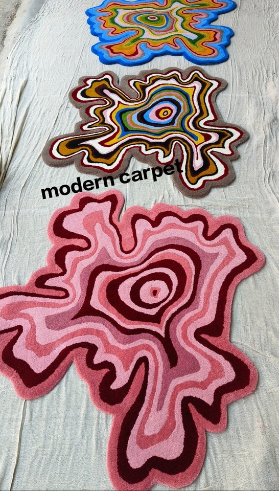 Psychedelic Irregular Rugs Handmade 100% Woolen Hand Tufted For Home ...