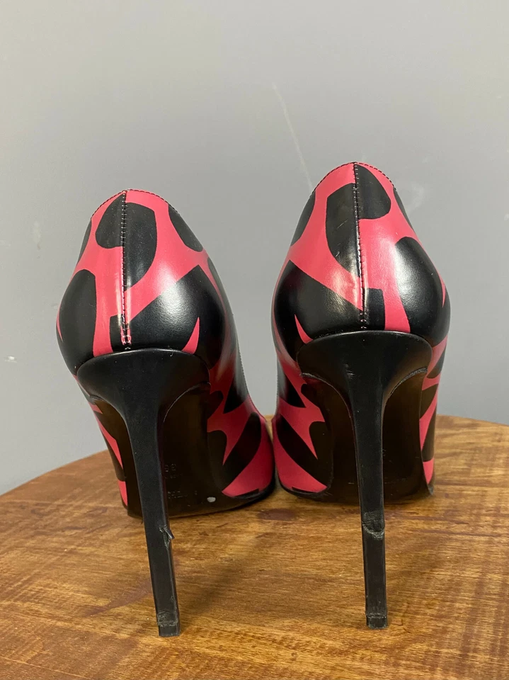 Zapatos de salón para mujer SAINT LAURENT estampados de cuero rojo/negro con tacón en punta talla EU38.5 Foto 3 de 4
