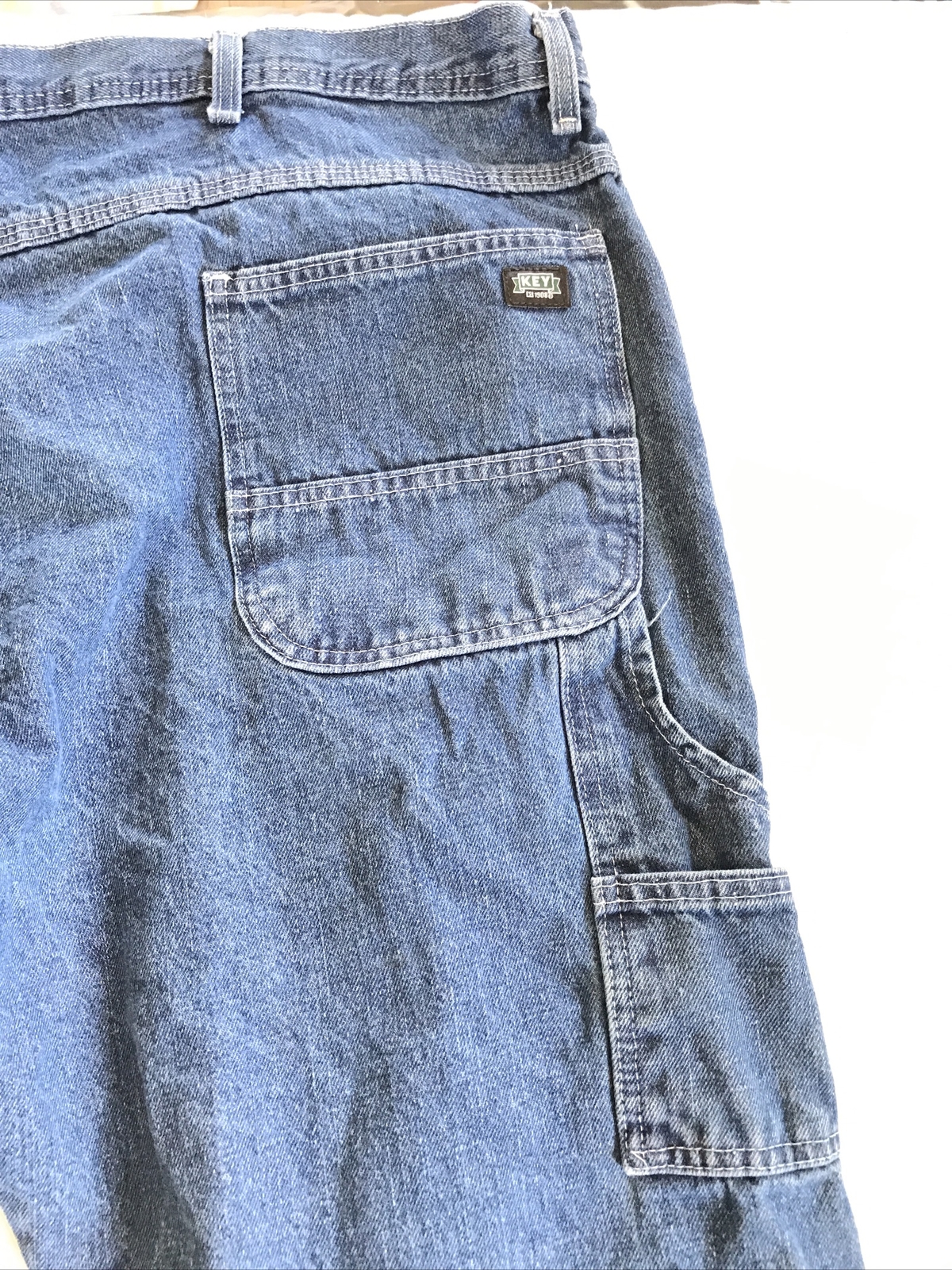KEY mens blue Carpenter CARGO denim jeans Size 48x30 Gem