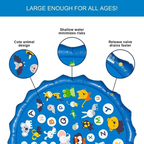 172cm Splash pad For Kids Sprinkler Water Play Mat Inflatable Spray Outdoor Pool - Picture 5 of 17