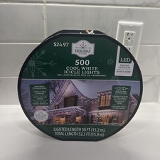 Holiday Time 500-Count Cool White LED Icicle Lights White Wire Christmas NEW