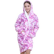 Girls Fleece Luxury Sherpa Hooded Tie Dye Lilac Dressing Gown Soft Robe