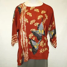 Citron Plus Clothing Red Butterflies 100% Silk Faux Wrap Blouse 2X