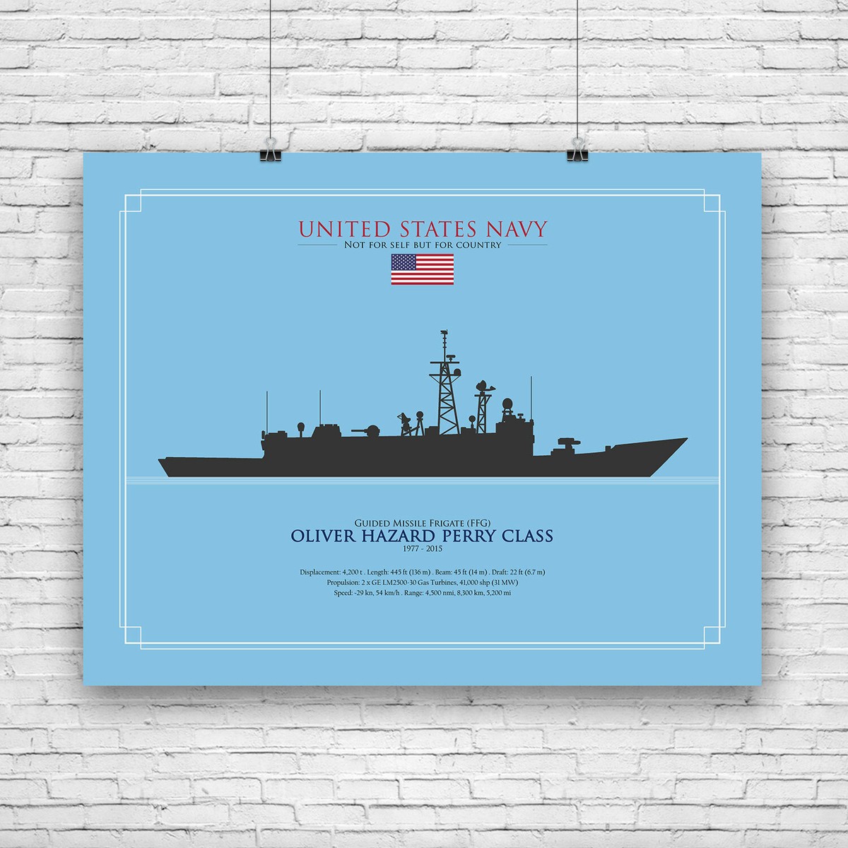 US Navy Ship Silhouette Oliver Hazard Perry Class FFG, Poster, Art