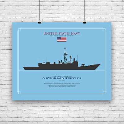 US Navy Ship Silhouette Oliver Hazard Perry Class FFG, Poster, Art