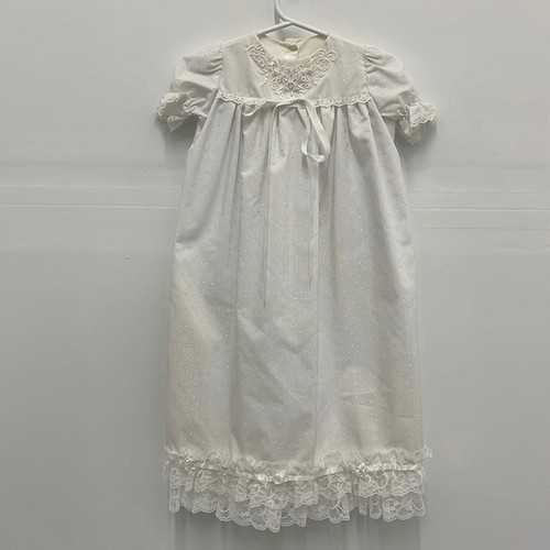 Vintage 3 Month White Baptism Christening 3-Piece Dress Cape Bonnet Sweet Lace - Foto 2 di 12