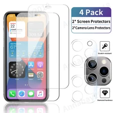 Tempered Glass Screen + Camera Protector For iPhone 16 15 14 13 12 11 Pro Max