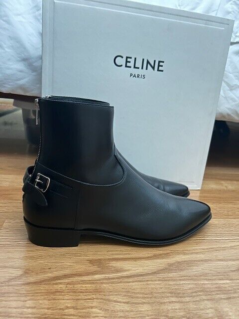 Celine Jacno Shiny Calfskin Back Buckle Zipped Black Boot Celine Jacno Shiny Calfskin Back Buckle Zipped Black Boot