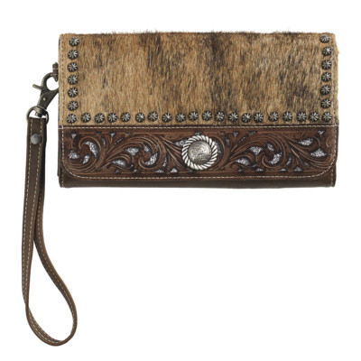 New! Women's Blazin Roxx 'LYNLEE' CALF HAIR CLUTCH WALLET w/ Studs Round concho