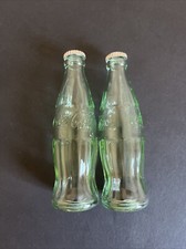 Coca Cola Green Glass Mini 4.5&rdquo; Coke Bottle Salt & Pepper Shakers Metal Top Lid
