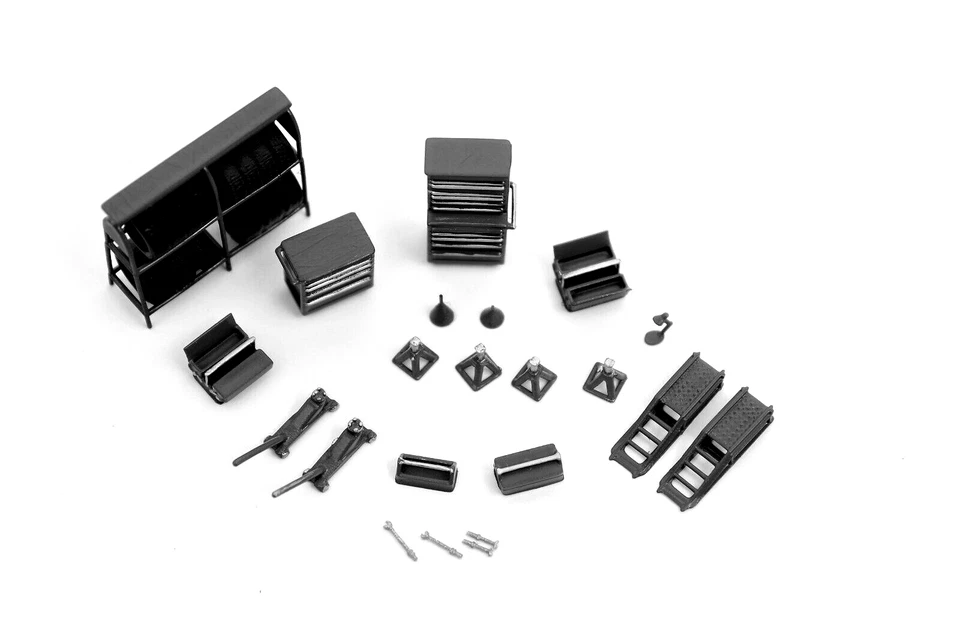 SCALEXTRIC PIT CAR GARAJE ACCESORIOS GATOS CAJAS HERRAMIENTAS ESCALA 1/32 - SIN PINTAR - Imagen 3 de 4