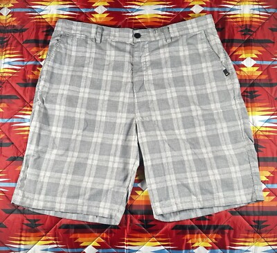 Quicksilver 20 Inch Shorts Mens 38 Gray Plaid Regular Fit Surf Outdoors Casual