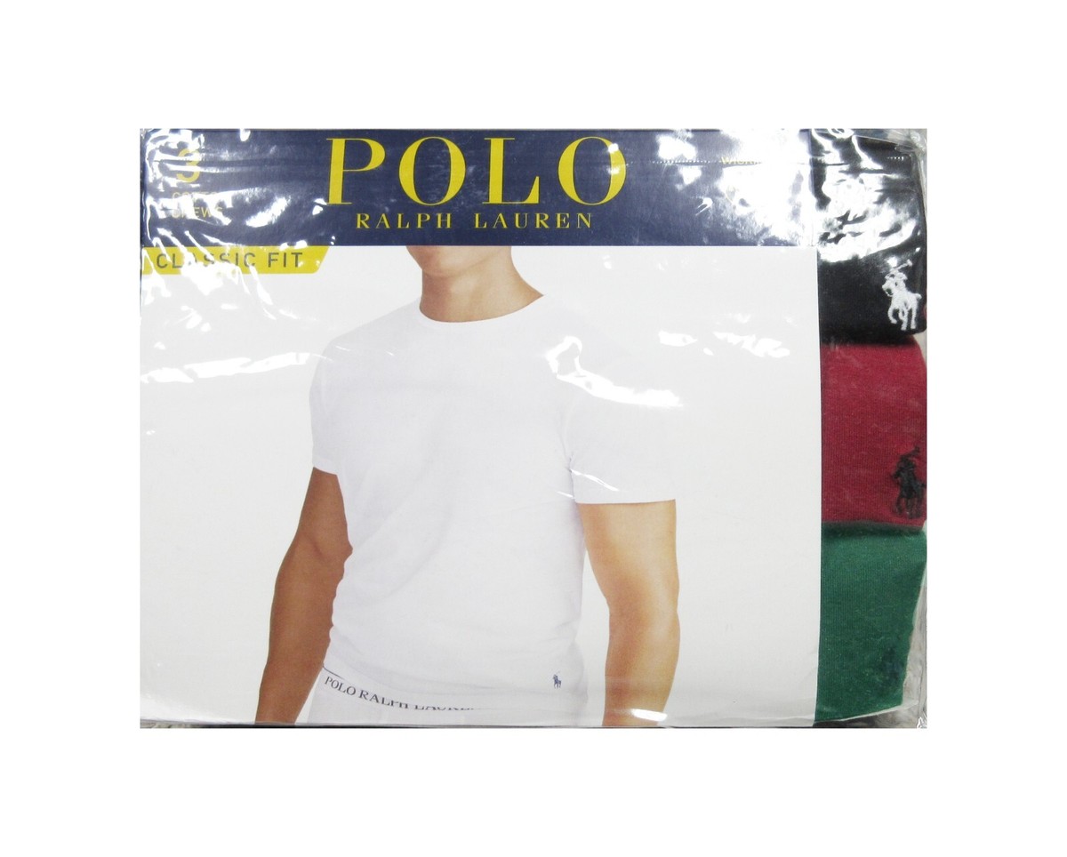 Polo Ralph Lauren Men's Black-Red-Green Classic Fit Crew-Neck Pack  T-Shirts
