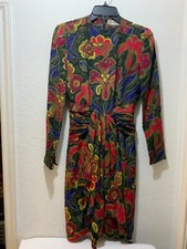Vintage 1980s Jean Louis Scherrer Silk Dress Floral multicolor size 36