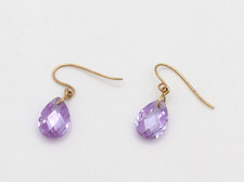 Lovely Dainty Vintage ZZ 14k Yellow Gold Purple CZ Drop Dangle Earrings 1.3g