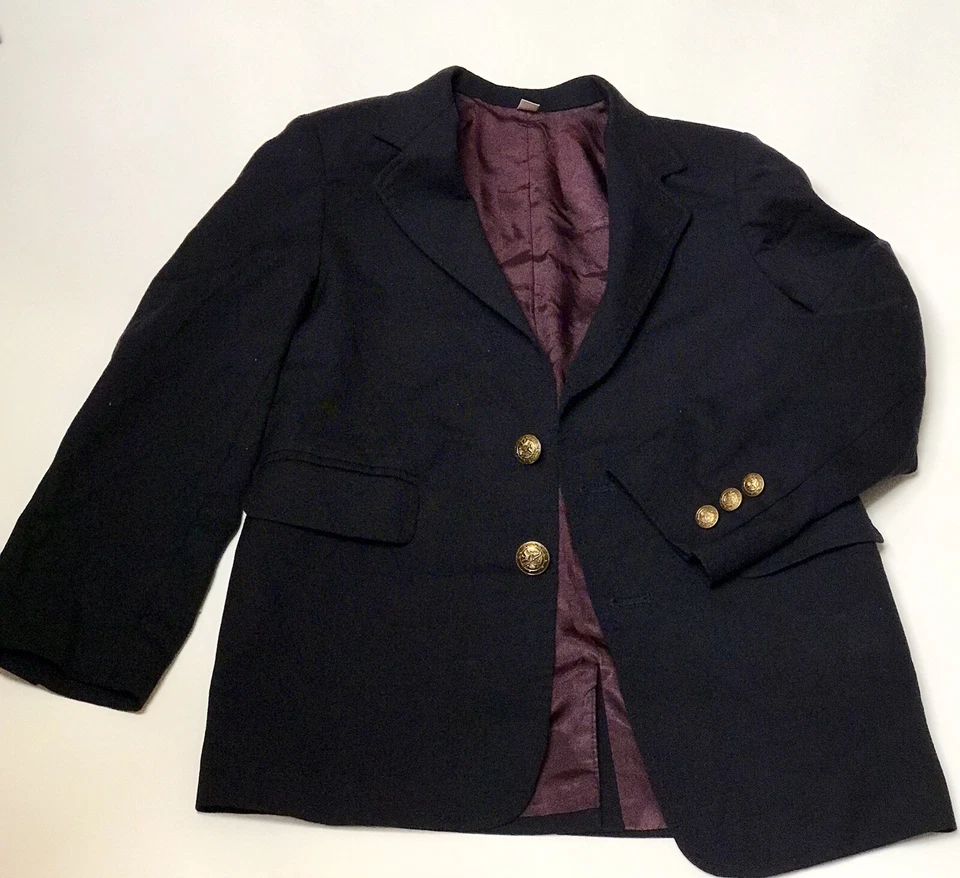 Abrigo Chaqueta Blazer Talbots Niños Negro Dorado Botones 100% Lana Niños 7 Foto 2 de 4