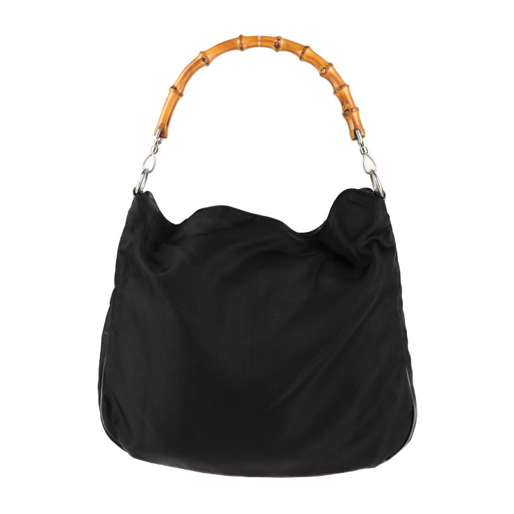 Gucci Bamboo Handbag 001 1705 1577 Canvas Black Silver Hardware Tote Bag  _37722