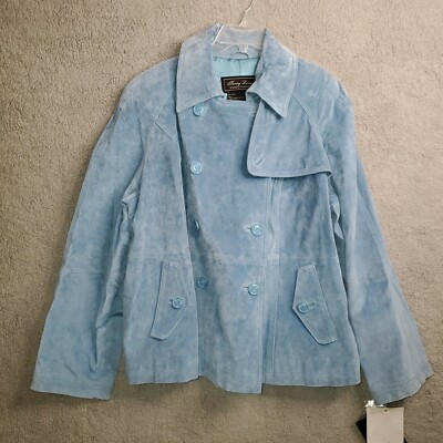Vintage Terry Lewis Classic Luxuries Blue Double Breasted Leather Jacket Sz 1X 
