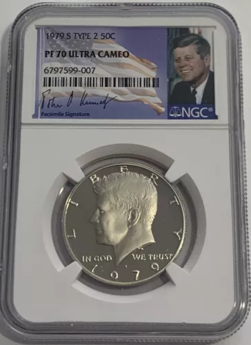 1979 S TYPE 2 NGC PF70 ULTRA CAMEO KENNEDY HALF DOLLAR JFK 50c PORTRAIT LABEL