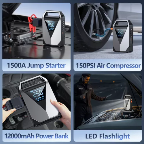 Jump Starter with Air Compressor, Portable 12000mAh Car Battery Jumper Starter - Picture 6 of 18