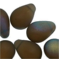 Bead, 100 Czech Pressed Glass Matte Smoky Topaz 9x6mm Teardrop w/ 1-1.5mm Hole 