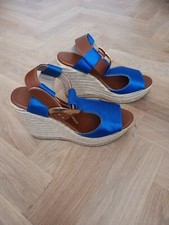 Avril Gau platform sandals. Satin, Royal Blue, Leather Strap