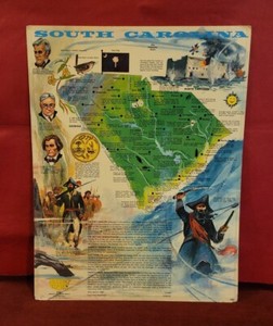 VTG 1960 SOUTH CAROLINA STATE HISTORY BLACKBEARD 17X22" CLASSROOM WALL POSTER