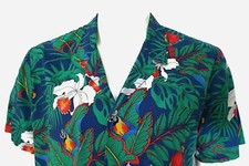 Vtg 80s L Hawaii Designs Made in USA Cotton Parrots Orchids Aloha Large