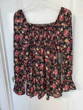 J for Justify Women's Maternity Top Size S Square Neck NWT Black Floral 