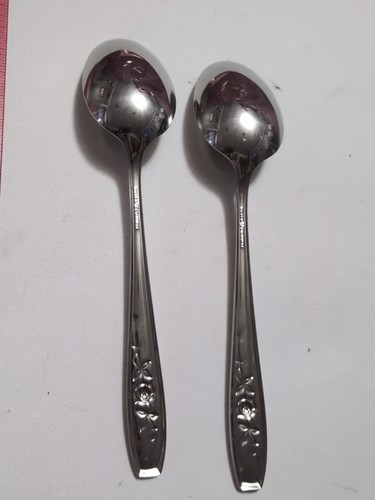 Vintage Silverware MCM Walco/Wallace Evening Rose Garden 2 Serving Spoons - Afbeelding 3 van 8