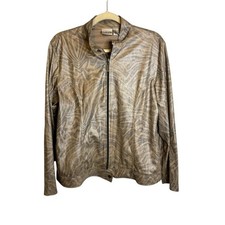 Chico's Jacket Women's Large Lightweight Animal Print Abstract Zip Gold Chicos 2