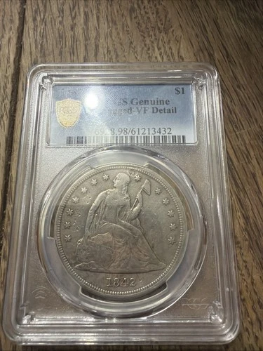 1842 Seated Liberty Dollar $1 PCGS Details VF. PLUGGED. Good Starter Coin.