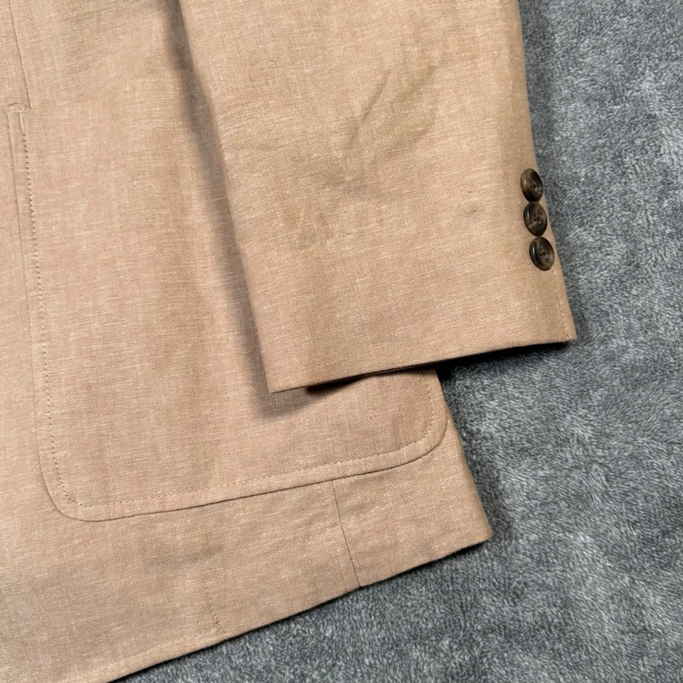 Alan Flusser Blazer 亚麻混纺双扣西装外套运动外套米色男式中号 — 第 4/4 张图片