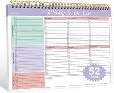 Weekly To Do List Notepad 52 Sheets Undated Planner Pad 8.5x11 Spiral Bound