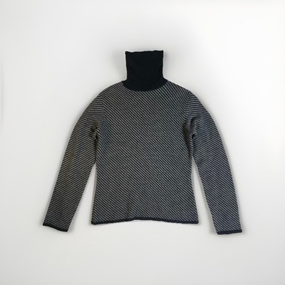 Eddie Bauer Cotton Wool Blend Black Striped Turtle Neck Sweater Medium Tall