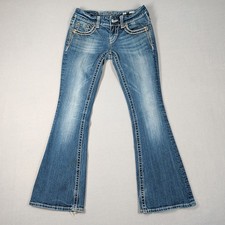 Miss Me JE5440F3R Flare Jeans Blue Embellished Y2K Low Rise Size 26 Inseam 31