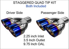 Dual Quad Blue Tip Staggered Chrome Tip Kit For Bmw Ford Honda