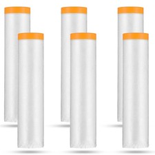 6 Rolls Painters Plastic with Tape, Pre-Taped Masking Film, Automotive Best T...