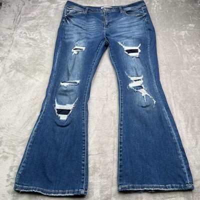 Kancan Jeans Womens 32 Fits (38x32) Blue Flared Bootcut Ripped Distressed Denim