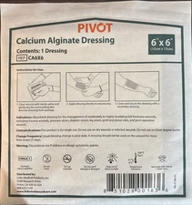 Pivot Calcium Alginate Wound Dressing  6x6 Lot of 10 Dressings Ref # CA6X6