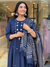 Women's Mirror Work Anarkali Kurta Set with Bandhani Dupatta Indian Suit