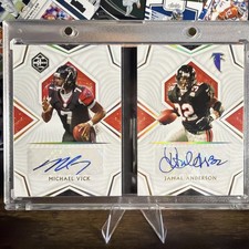 2021 Panini Limited Dual Auto Booklet Michael Vick Jamal Anderson Falcons #/25